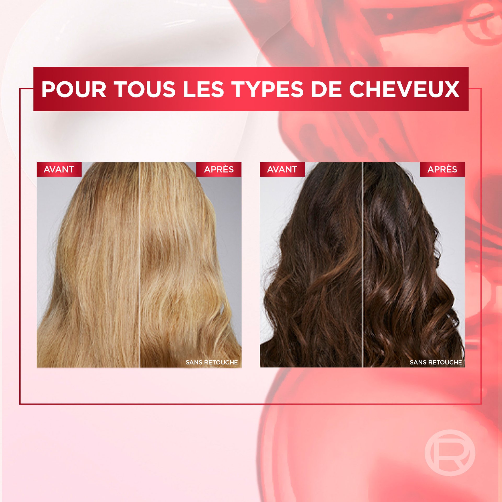 Deux arrières de tête après l'utilisation du revitalisant avec des cheveux forts